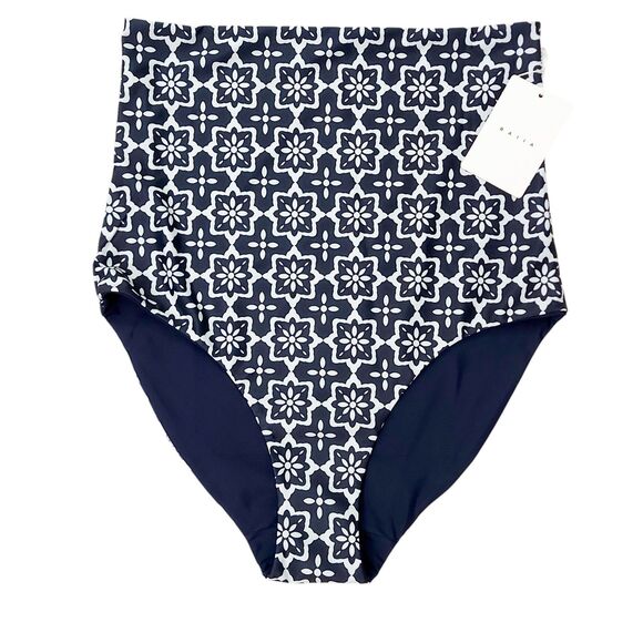 Baiia Two Piece Bikini Womens 12 White Navy One Shoulder Reversible High Waist - Picture 4 of 12